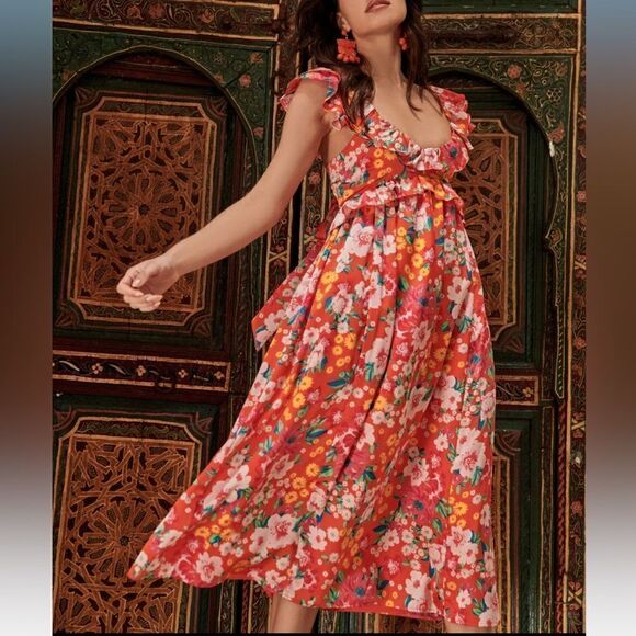 Sugarlips Waverly Floral Lizbeth Ruffle Back Tie Midi Dress - Picture 5 of 7